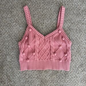 🌸Spring Pink Knit Cropped Spaghetti Strap Top